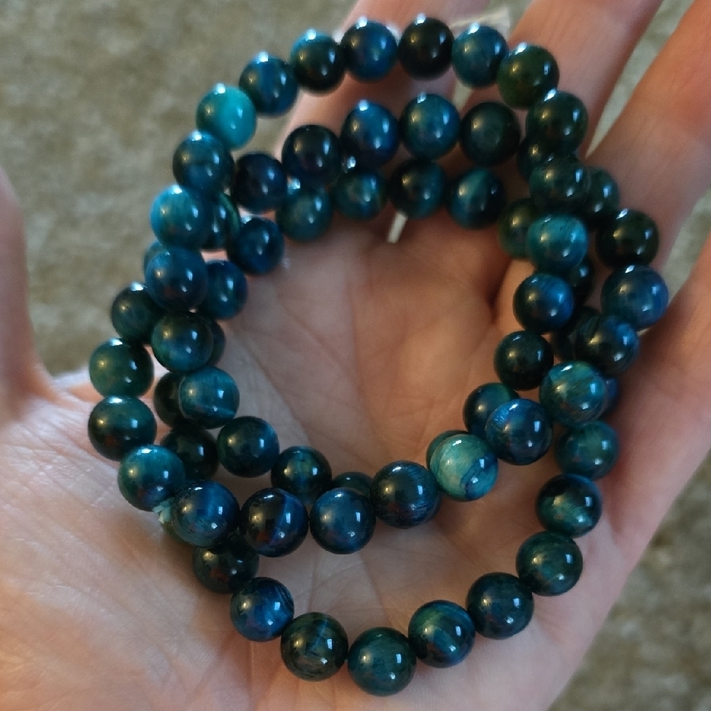 8mm blue tiger eye bracelet - Picture 2 of 4